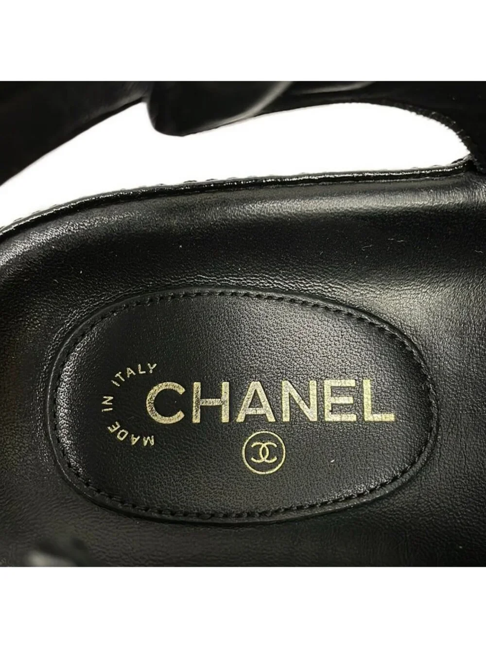 Chanel Sandals 36C Black Velcro CC Logo Gold Leather
